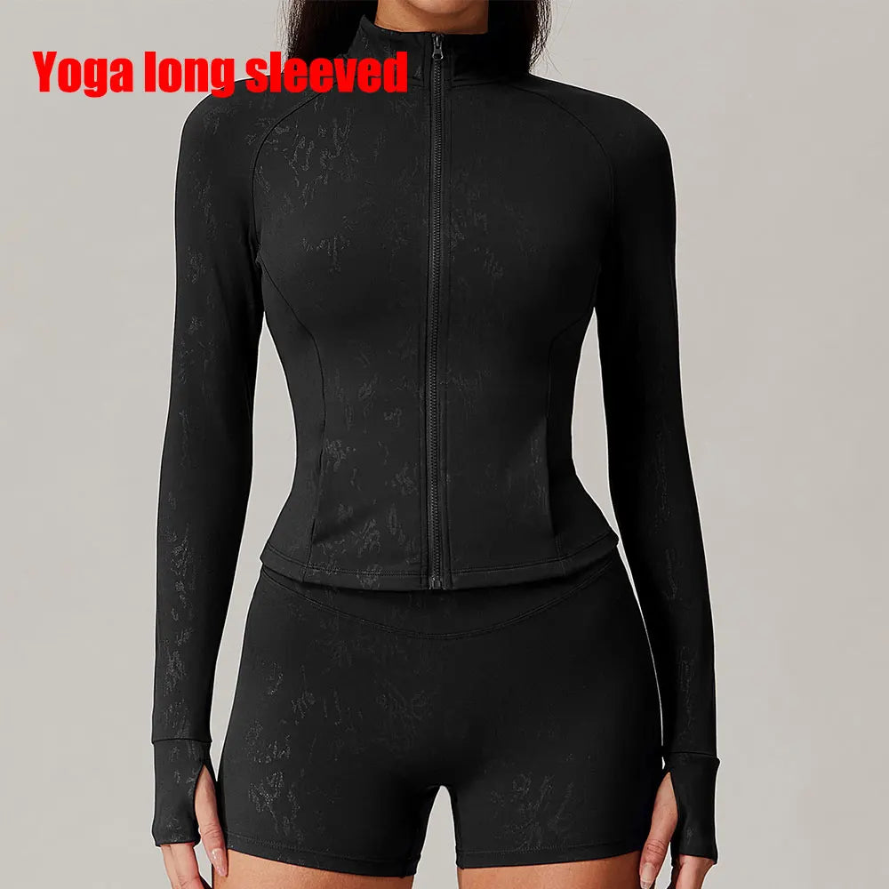 Zipper Jacket Women Yoga T-shirts Crop Tops Solid Sports Top Long Sleeve Running Shirts Sexy Quick Dry Fitness Gym Sport Wear
