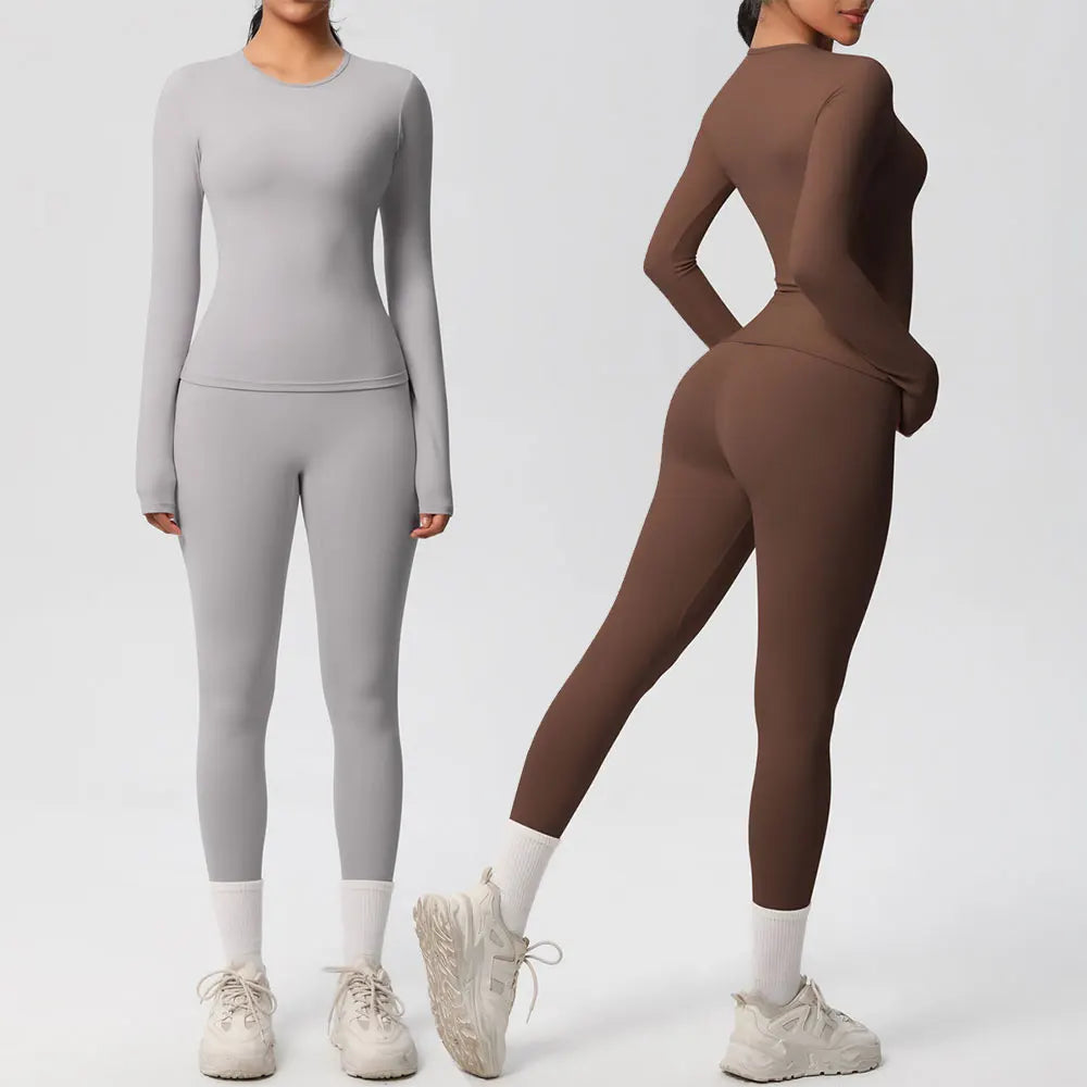 2PCS Yoga Suit Sports Set Women Sportswear Gym Set Women Tracksuit Running Workout Long Sleeve Sports Shirt Yoga Clothing