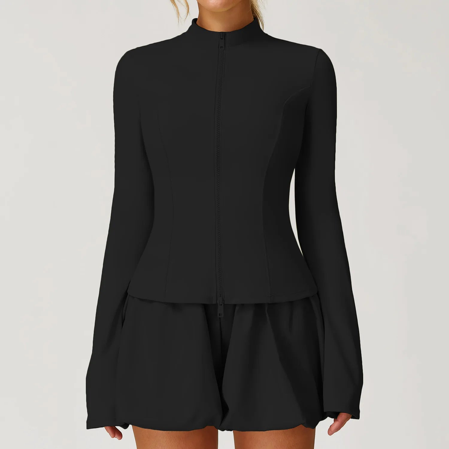 Summer Yoga Suit Women's High-end Standing Collar Long Sleeved Sports Jacket Running Training Fitness Top Windproof Running Suit