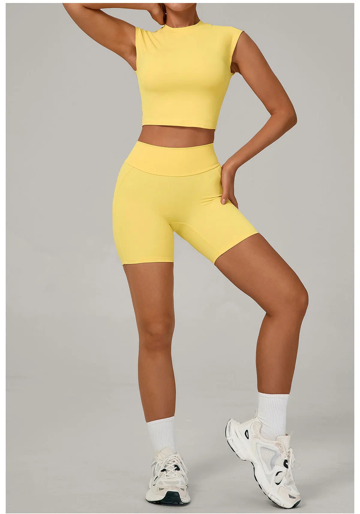 Yoga Sets Workout Sets Women Tracksuit 2 Pieces Gym Suits Yoga Short Sleeves High Waist Shorts Outfits Running Fitness Clothes