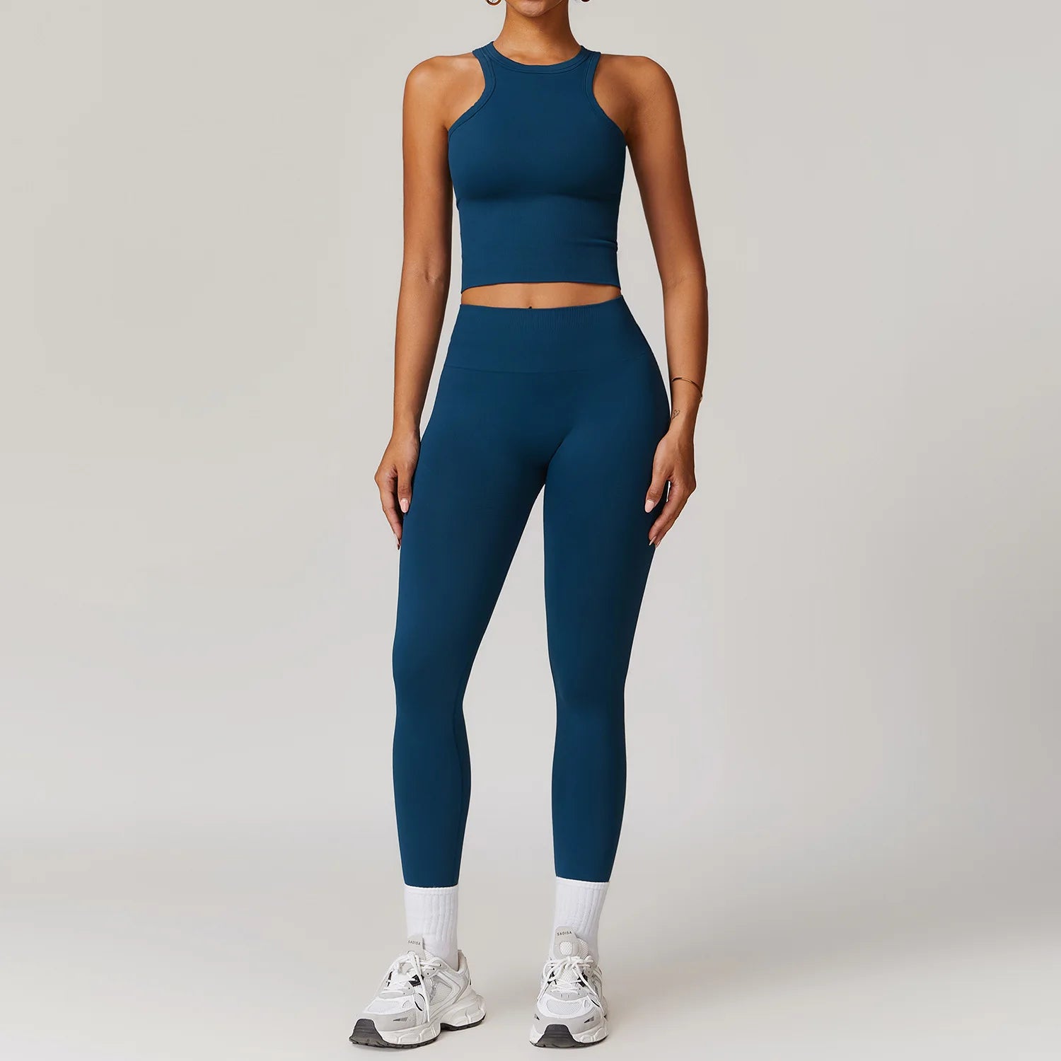 2PCS Seamless Women Tracksuit Yoga Set Workout Outfit Sportswear Gym Clothing Fitness Long Sleeve High Waist Legging Sports Suit