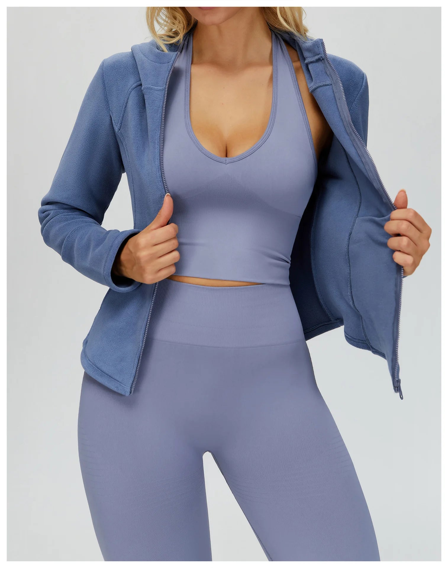 Winter Hooded Jacket for Women Yoga Long Sleeved With Plush Slim Fit Pocket Zipper Jacket Outdoor Casual Sports Warm Jacket