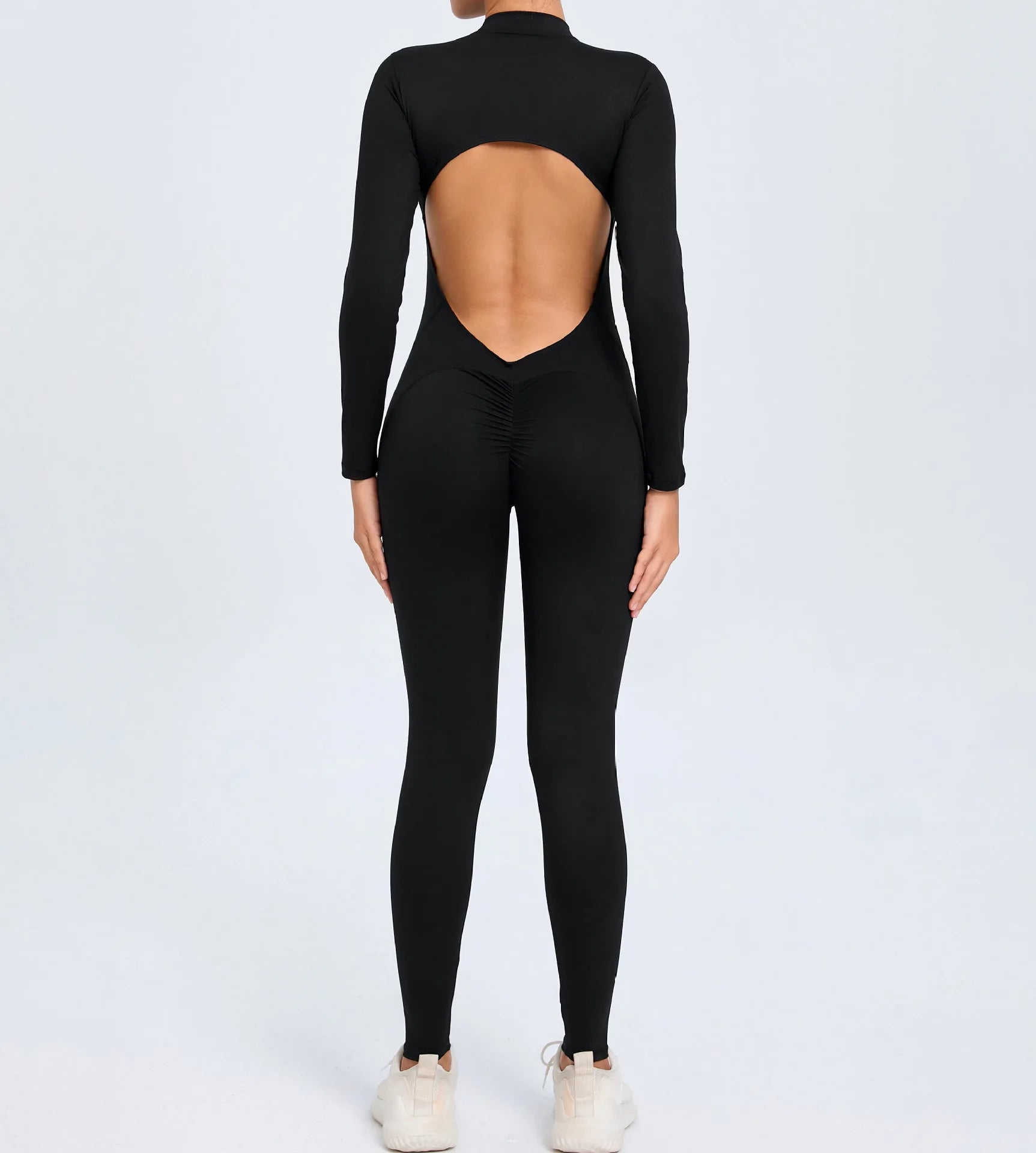 Backless Rompers Yoga Long Sleeved Women's Sportswear Gym Zipper Jumpsuits Workout Bodysuit Fitness One-piece Skin-tight Garment