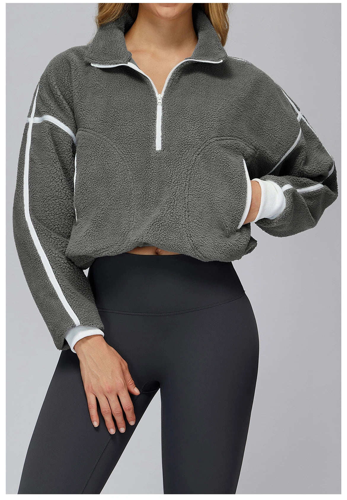 Winter Women's Standing Collar Windproof and Warm Fleece Jacket Women's Long Sleeved Running and Fleece Sports Jacket