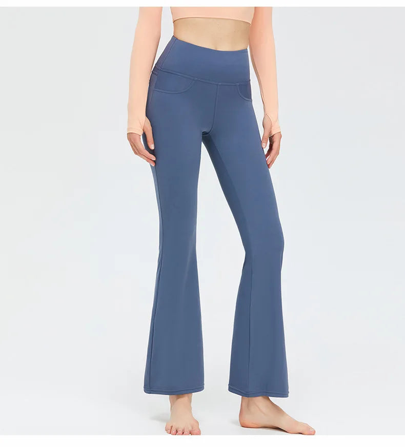 Flare Legging Pocket Yoga Pants Women Bell-bottoms Workout Yoga Trousers High Waist Tight Fitness Pants Gym Sports Wide Leg Pant