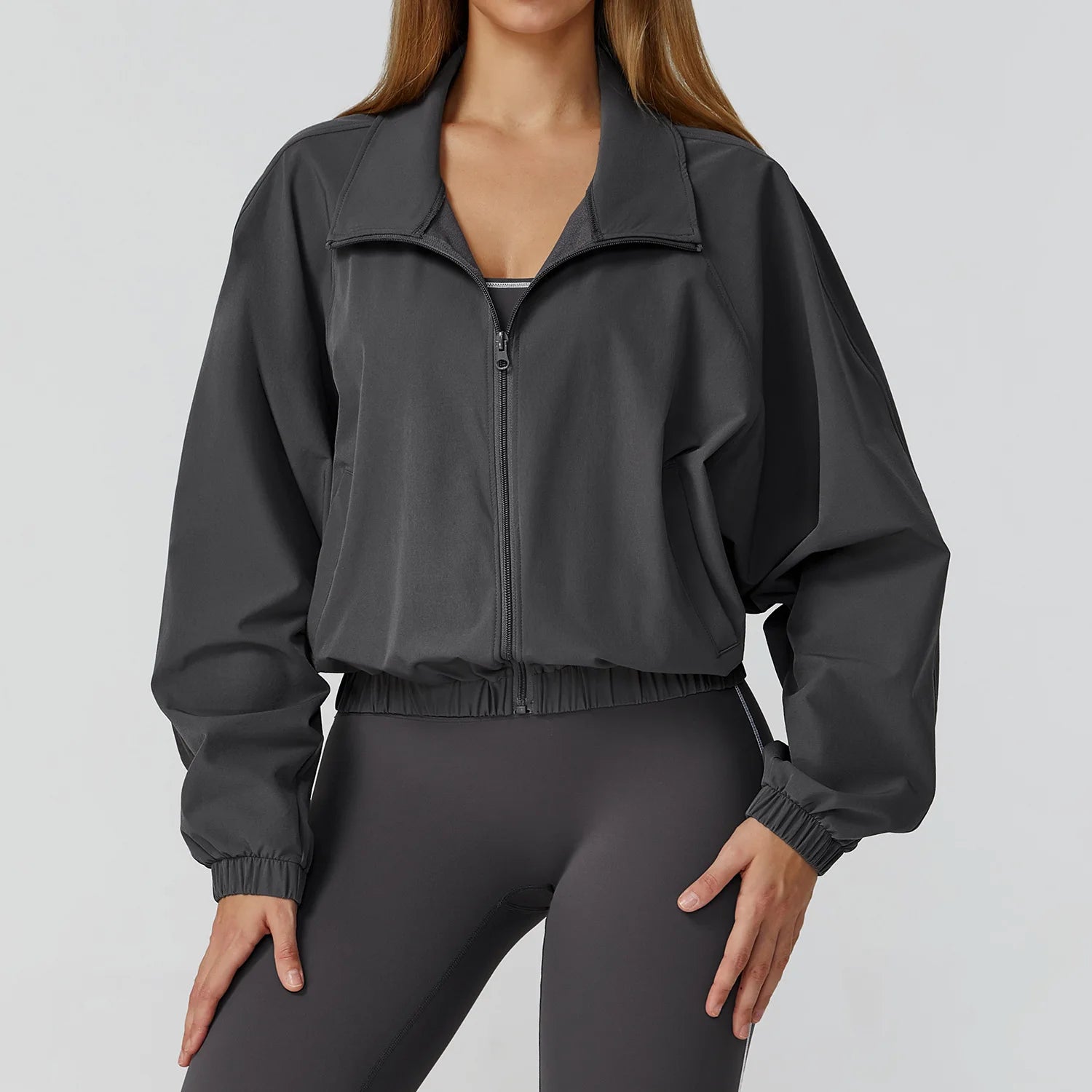 New Quick Drying Stand Up Collar Sports Jacket Women's Zipper Top Windproof Outdoor Running Fitness Long Sleeved Yoga Jacket