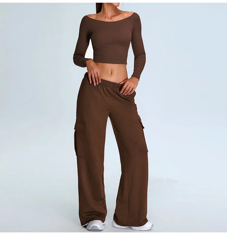 Off Shoulder Long Sleeve Yoga T-shirts Women Solid Sports Top Gym Workout Running Shirts Sexy Quick Dry Fitness Gym Sport Wear