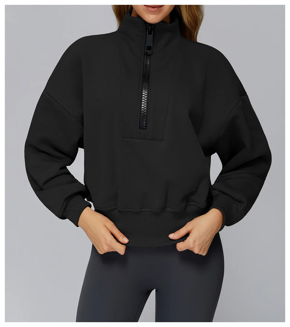 Winter Sports Hoodie Yoga Long Sleeved Women's Stand Collar Loose Windproof Hoodie Warm Long Sleeved Casual Outdoor Sports Top