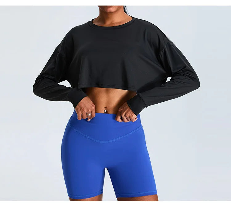 Women Loose Yoga Long Sleeved Fitness Top Loose Casual Sports T-shirt Quick Drying Workout Long Sleeved Running Fitness Clothes