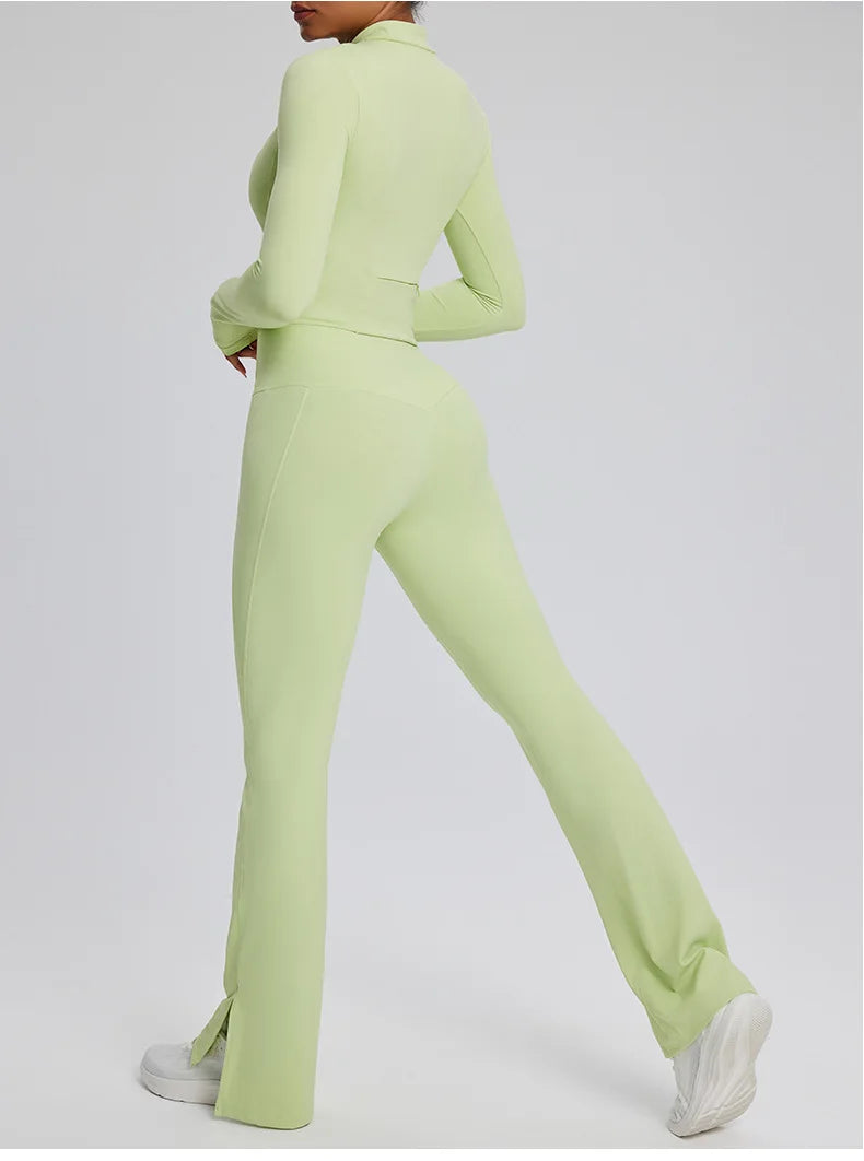2PCS Yoga Suit Gym Set Women Clothes Running Tracksuit Workout Long Sleeve High Waist Bell-bottoms Sports Shirt Yoga Clothing