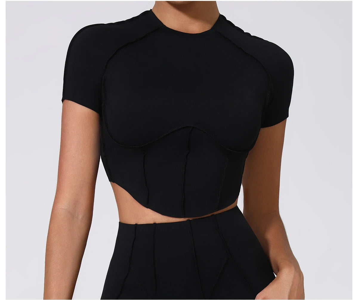 Women Yoga Top Line Sport T Shirts Fitness Clothes Short Sleeve Push Up Yoga Shirt Gym Top Running Active Wear Workout Sport Top