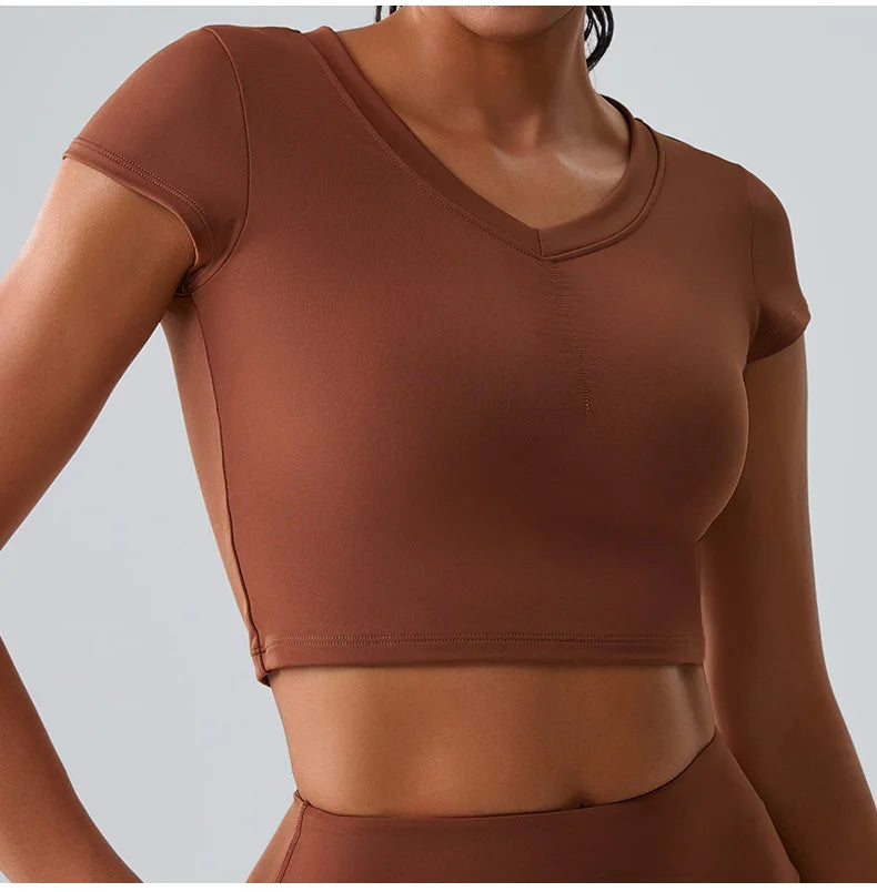 Women Yoga Top Sexy Sport T Shirts Fitness Clothes Workout Short Sleeve Yoga Shirt Gym Top Running Active Wear Push Up Sport Top