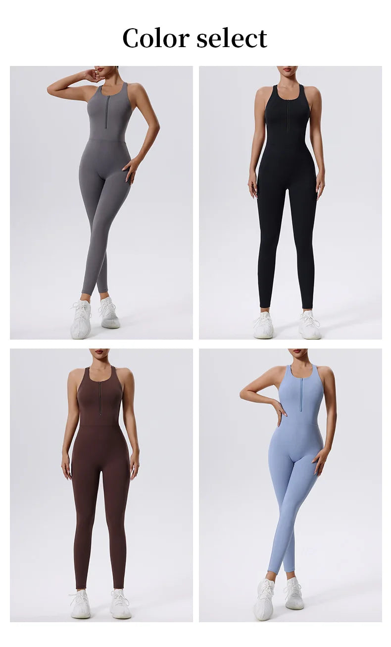Zipper Yoga Set Women's Tracksuit Yoga Jumpsuits One Piece Workout Bodysuits Rompers Sportswear Gym Set Workout Clothes Women