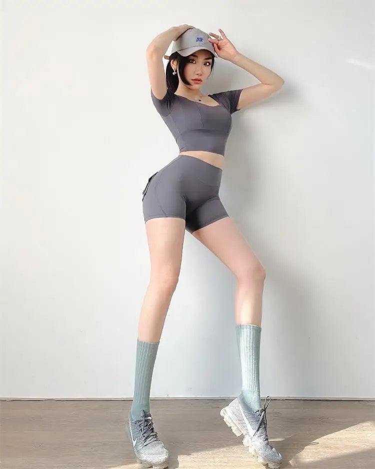 Summer Sports Shorts Pockets Women Gym Leggings Women Scrunch Butt Workout Shorts Cycling Shorts Push Up Yoga Pants Butt Shorts