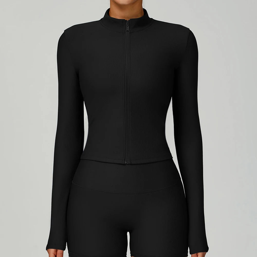 Yoga Jacket Women's Coat Standing Collar Yoga Long Sleeved Sports Jacket Running Training Fitness Top Gym Workout Running Tops