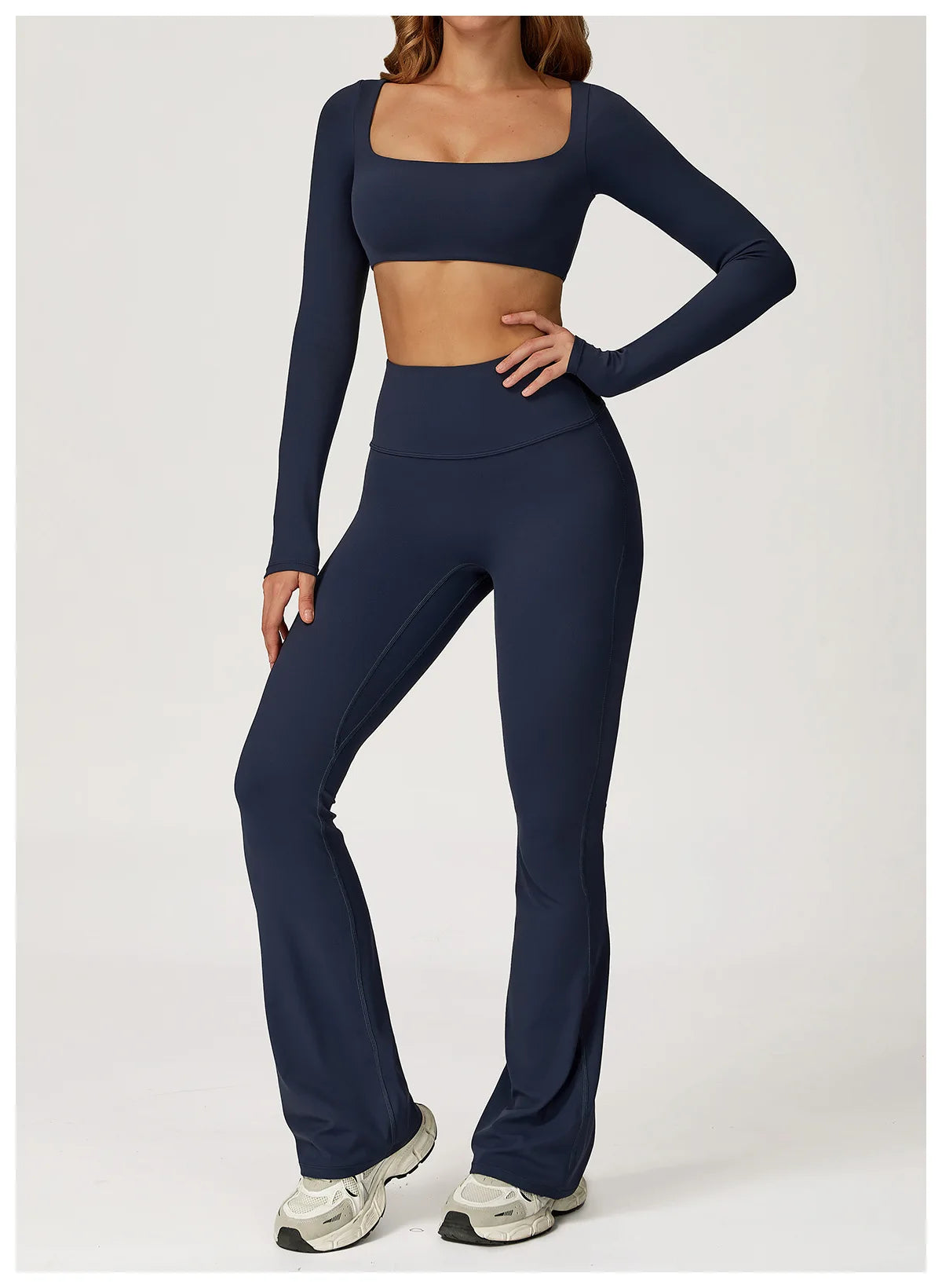 Women Yoga Set 2PCS Sportswear Push Up Workout Clothes Athletic Wear Gym Legging Fitness Bra Crop Top Long Sleeve Sports Suits