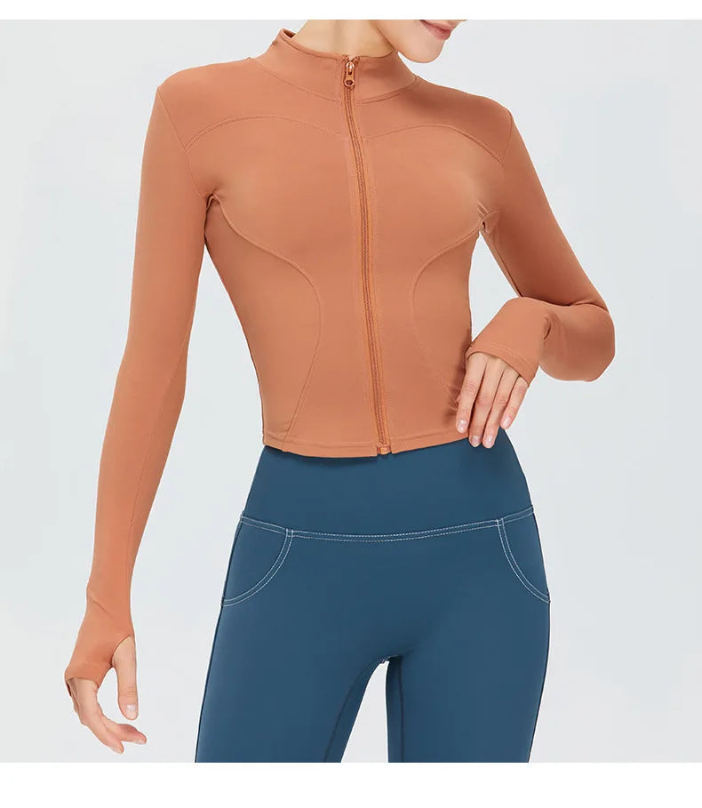 Zipper Jacket Women Sports Long Sleeve Push Up Fitness Yoga Shirt Gym Top Activewear Running Coats Workout Clothes Woman Jacket