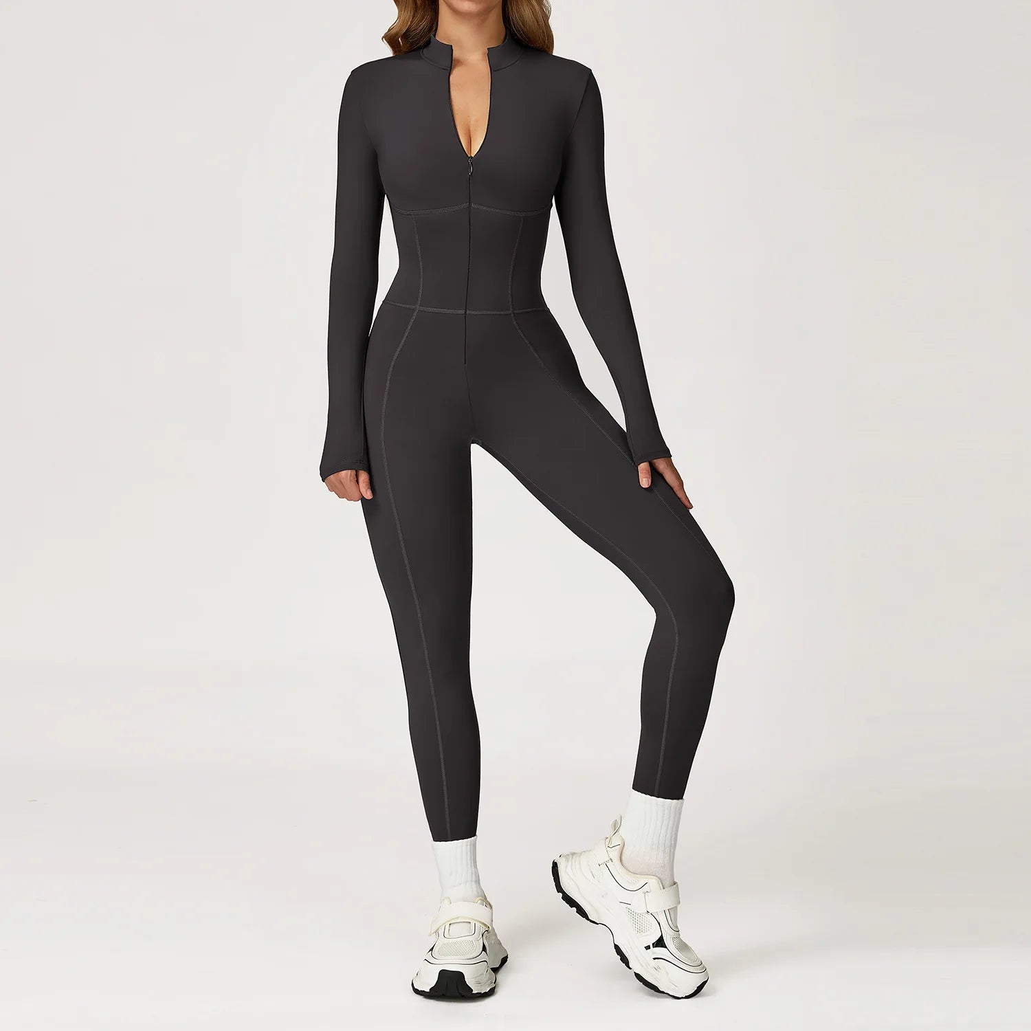 Yoga Overalls Long Sleeved Women's Sportswear Gym Boilersuit Zipper Jumpsuits Workout High-intensity Fitness Skin-tight Garment