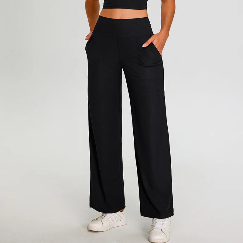 Ribbed Yoga Pants For Women Leggings Gym Workout Leggings High Waist Fitness Leggings Outdoor Running Sports Pants Straight Leg