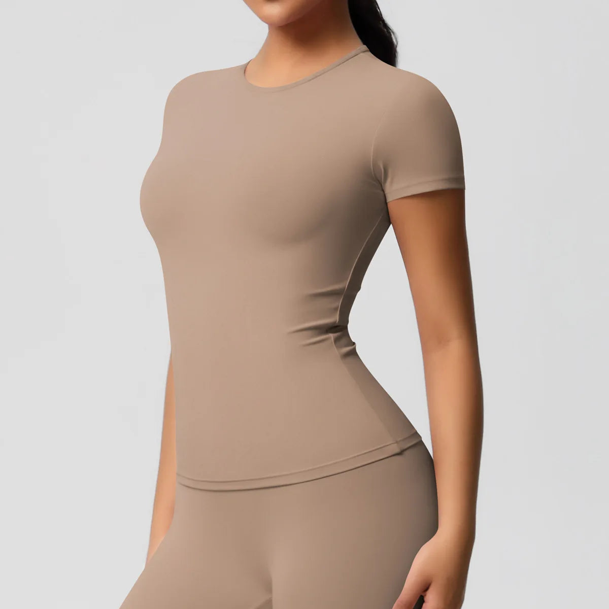 New Women Running Sports T Shirt Summer Short Sleeve Round Neck Breathable Stretchy Gym Yoga Slim Fitness Active Top Tee