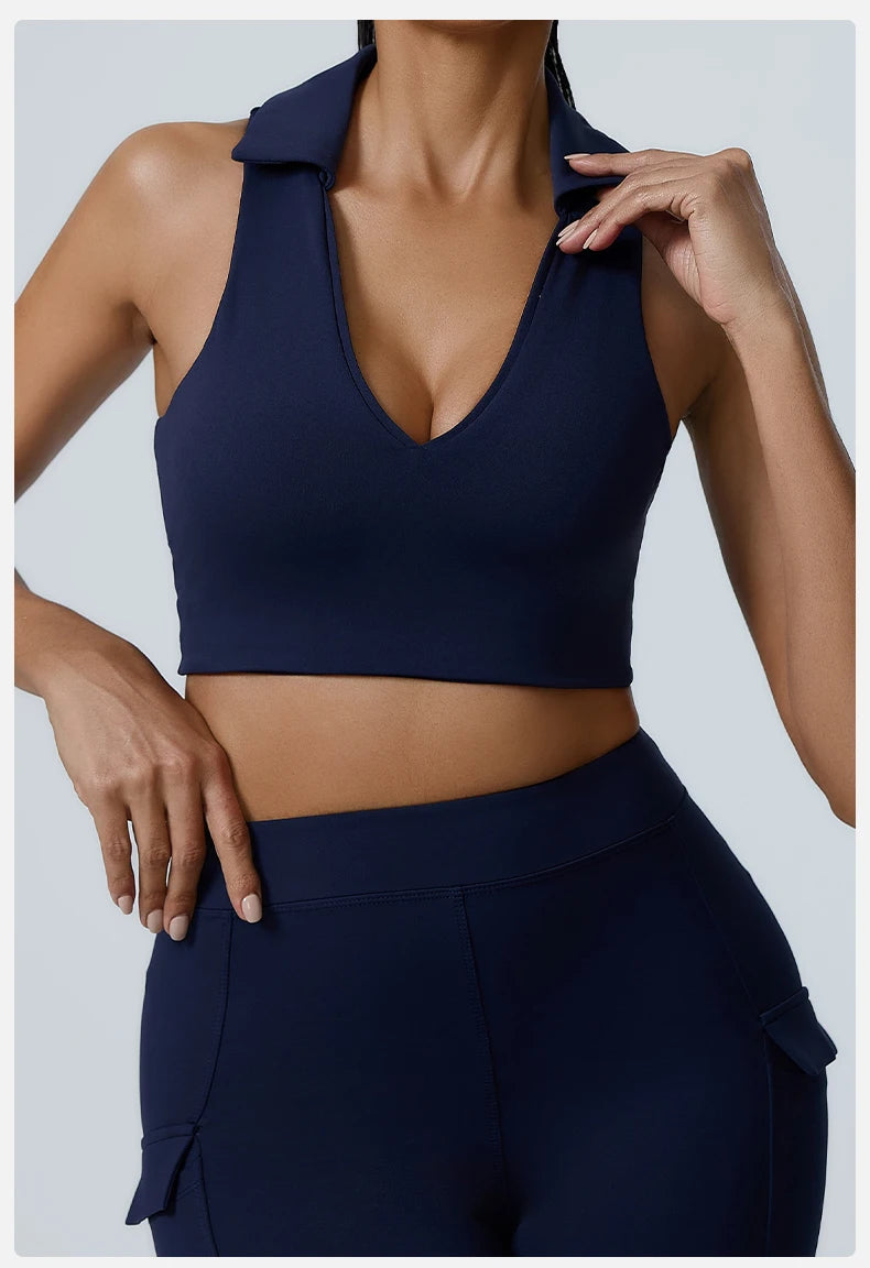 Women Sports Underwear Collar Yoga Top Vest High Shockproof Quick-drying Yoga Bra Gym Workout Bra Running Sexy Fitness Bra