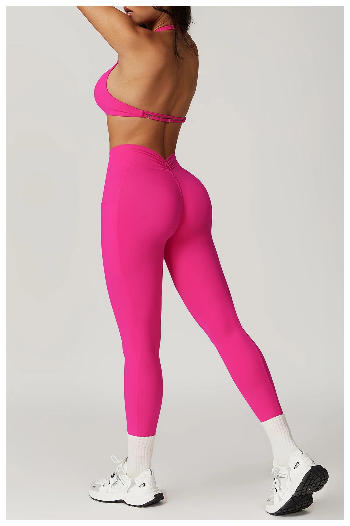 V-shaped Back Leggings Fitness Women Sport Leggings High Waist Elastic Solid Yoga Pants Gym Jogging Push Up Slim Pants Female