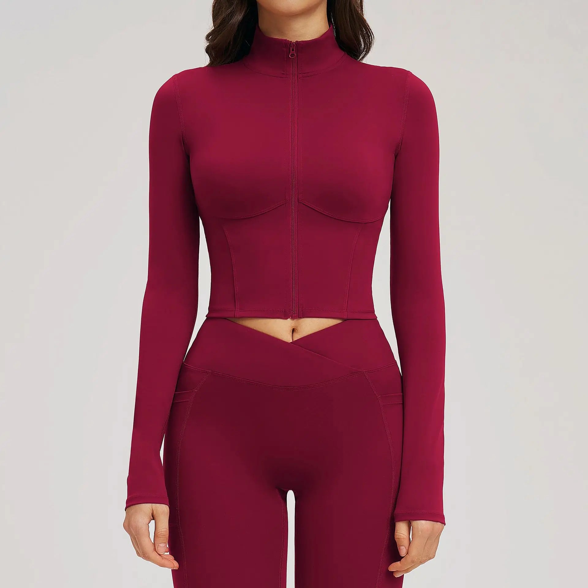 Yoga Long Sleeve Zipper Jacket Women Crop Tops T-shirts Solid Sports Top Running Shirts Sexy Quick Dry Fitness Gym Sport Wear