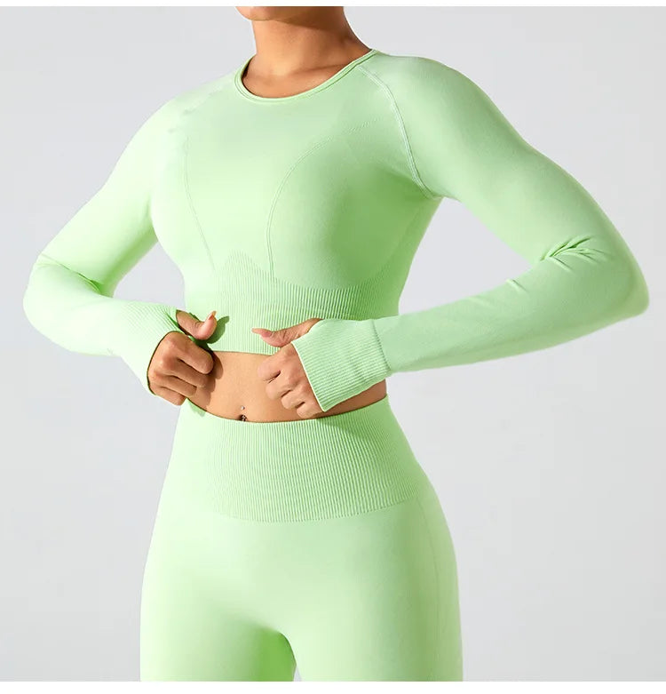 Women's Seamless Long Sleeve Top Yoga Shirts Running T-Shirt Workout Running Fitness Gym Sports Top Training Crop Top Solidcolor