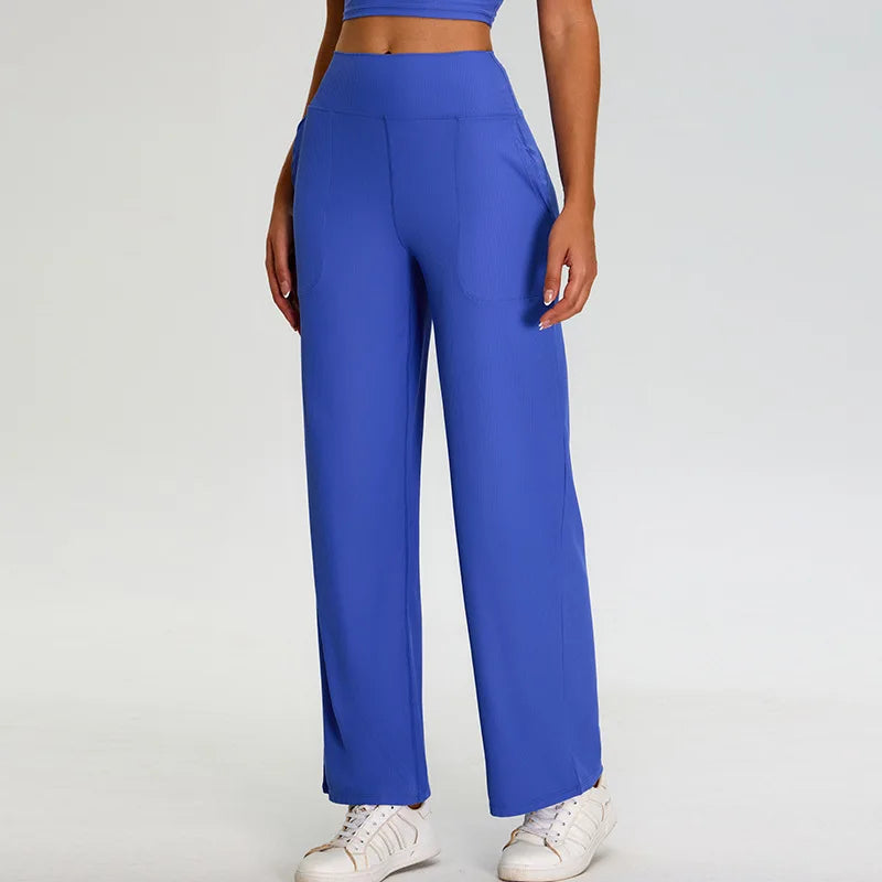 Ribbed Yoga Pants For Women Leggings Gym Workout Leggings High Waist Fitness Leggings Outdoor Running Sports Pants Straight Leg