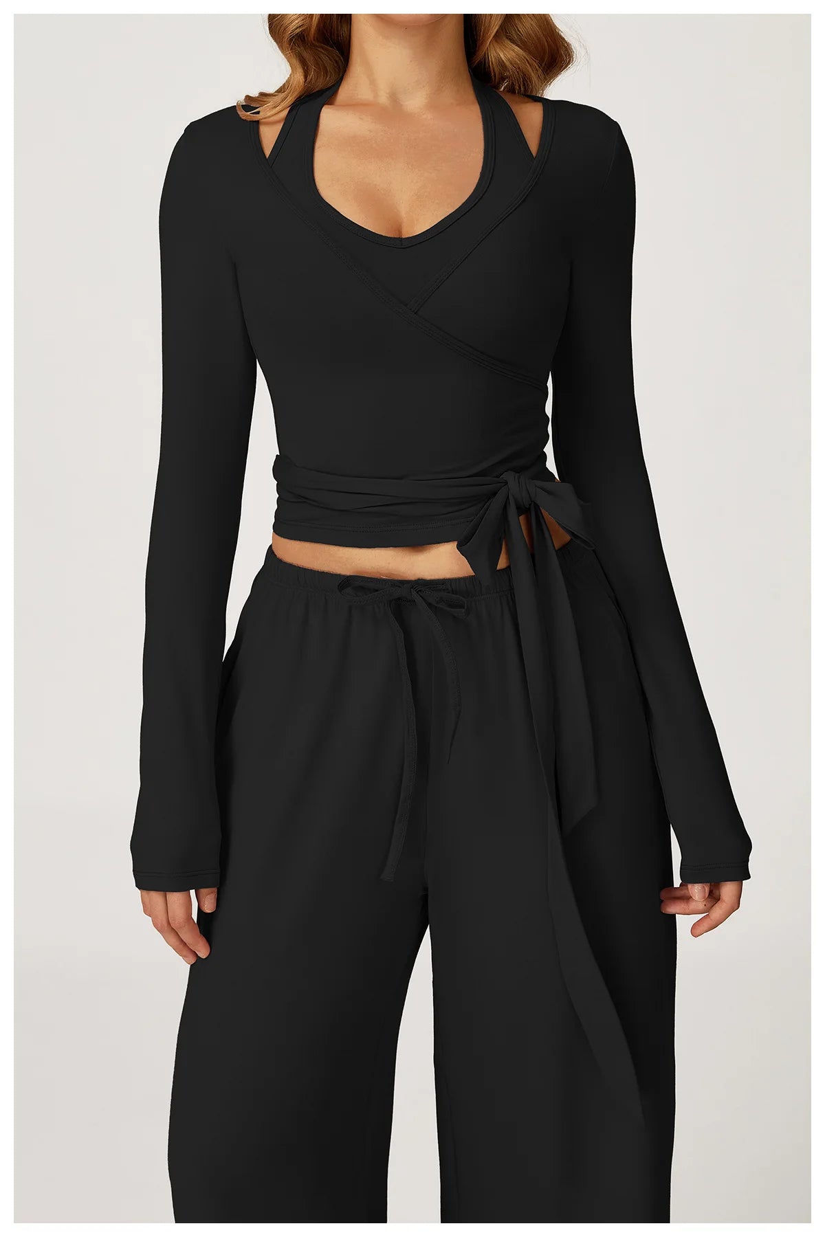 Women Yoga Crossover Strap Long Sleeve Cover-up T-shirts Pilates Running Outdoor Sports Loose Tops Breathable Soft Gym Fitness