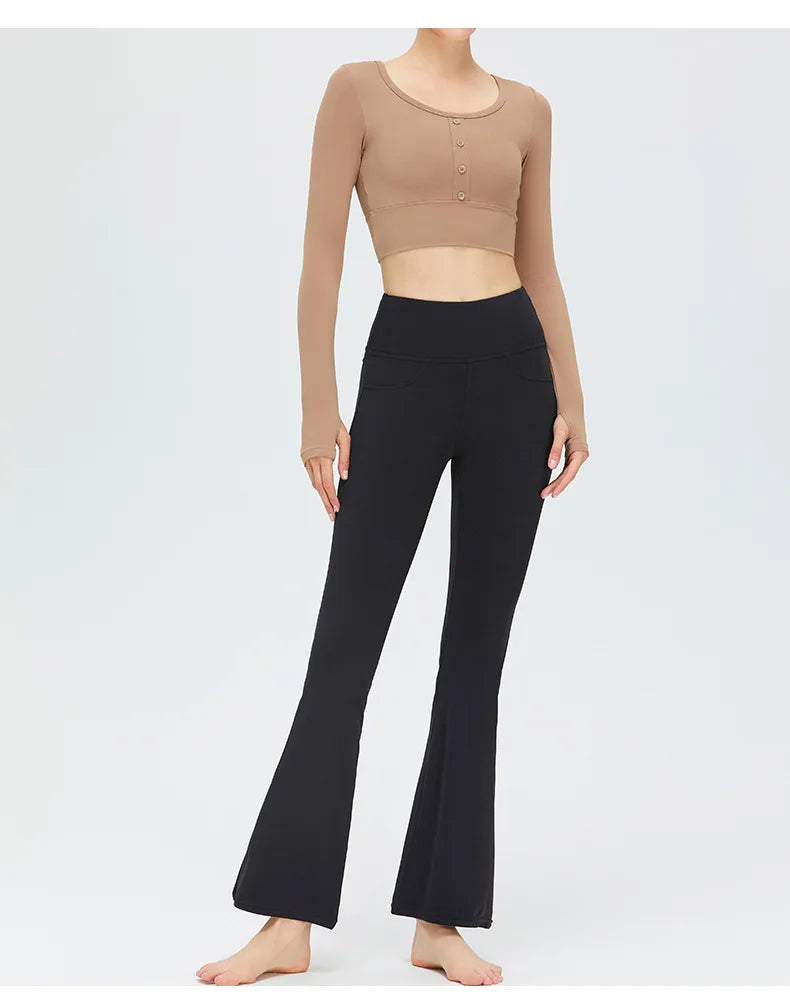 Flare Legging Pocket Yoga Pants Women Bell-bottoms Workout Yoga Trousers High Waist Tight Fitness Pants Gym Sports Wide Leg Pant