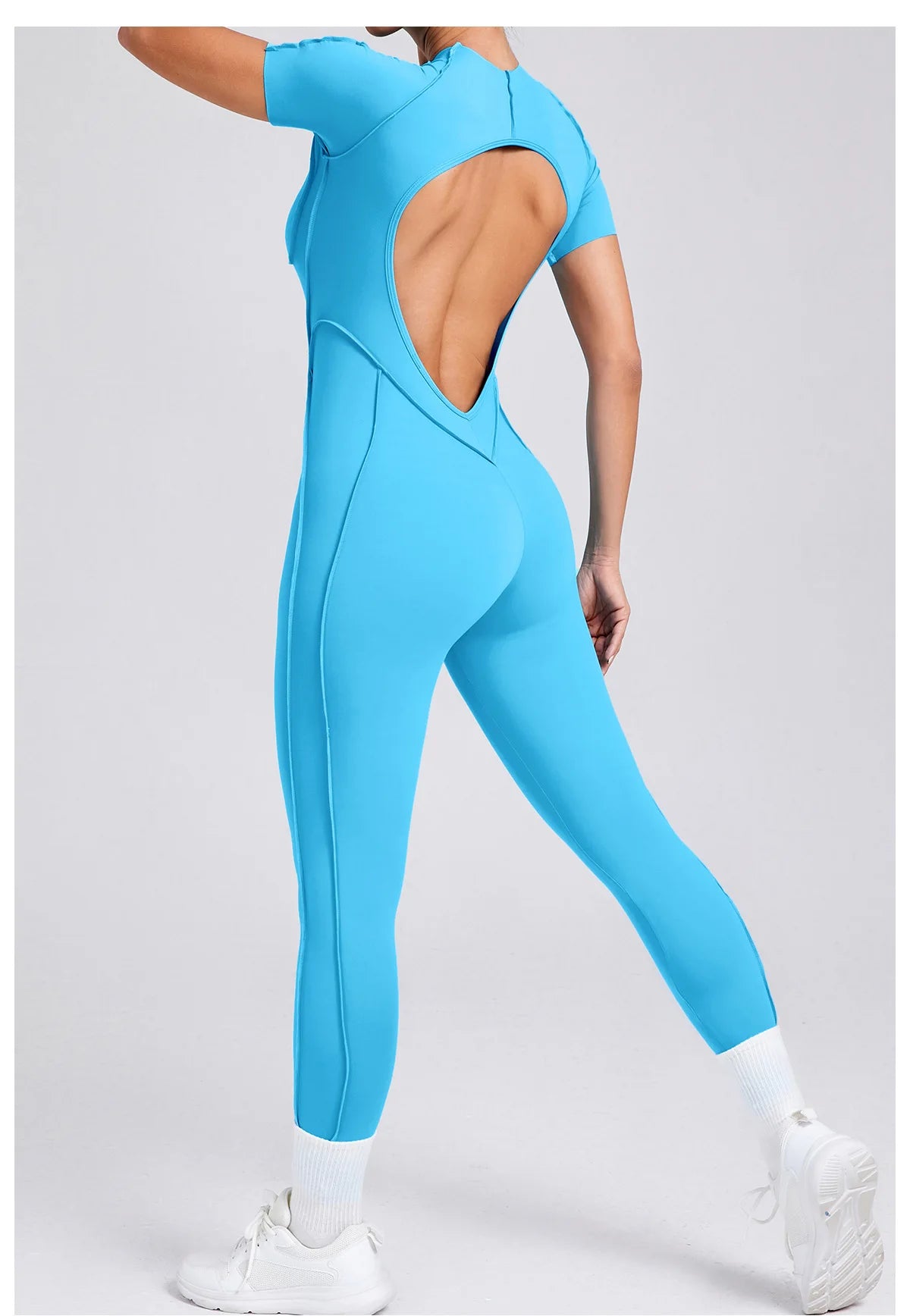Seamless Yoga Jumpsuits Sports Fitness Hip-lifting Backless Short-sleeved One-piece Workout Rompers Gym Leggings Women Tracksuit