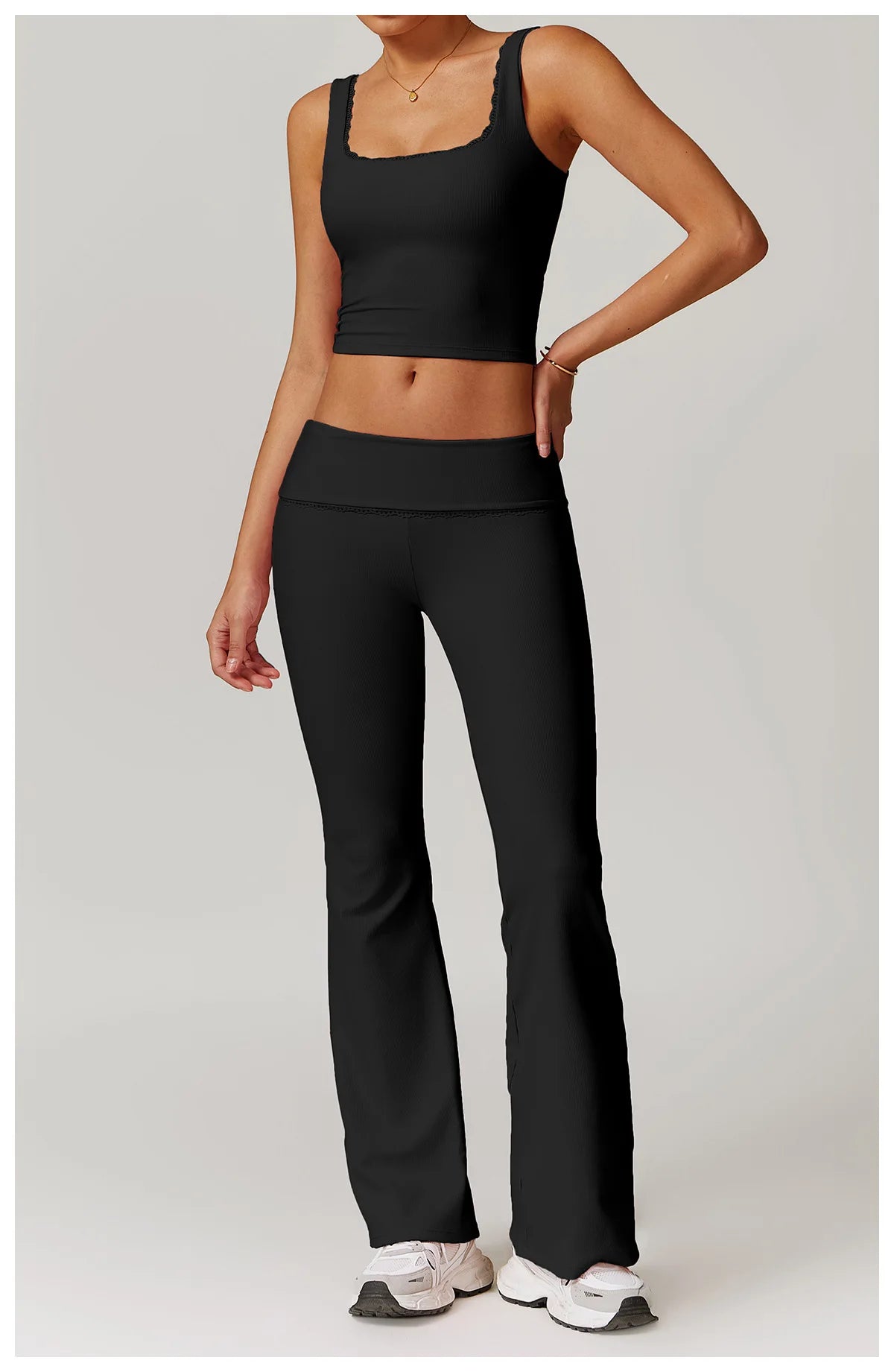 Women Flare Leggings High Waist Wide Leg Yoga Pants Lace Fitness Workout Tights Gym Sports Trousers Casual Slimming Clothing