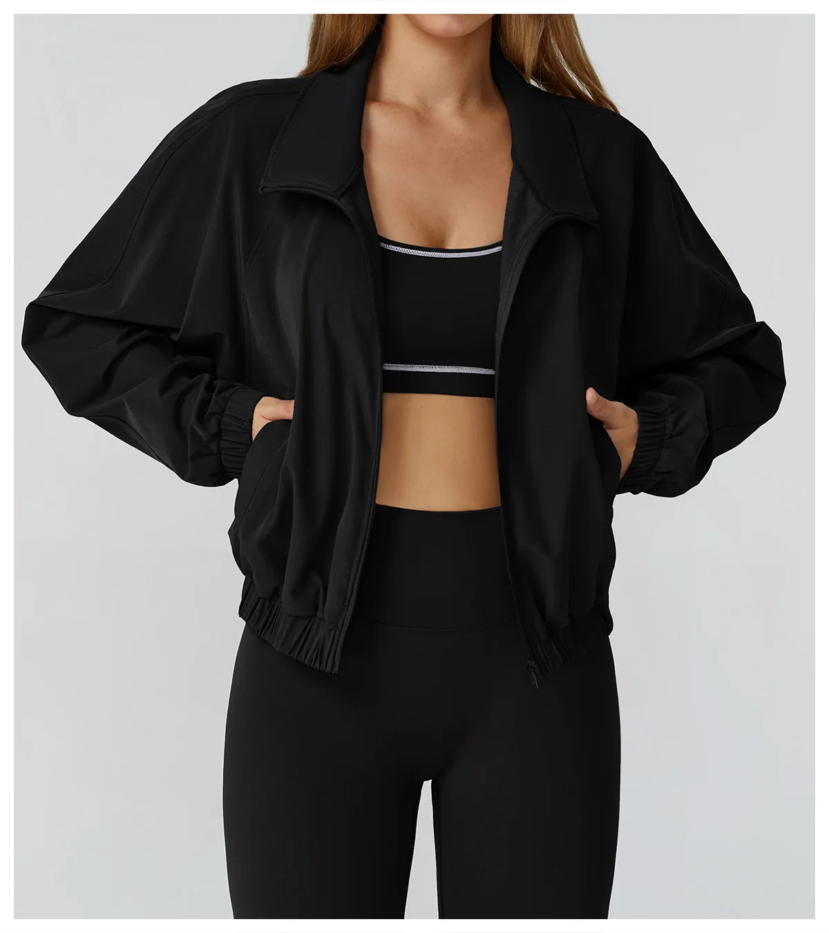 New Quick Drying Stand Up Collar Sports Jacket Women's Zipper Top Windproof Outdoor Running Fitness Long Sleeved Yoga Jacket