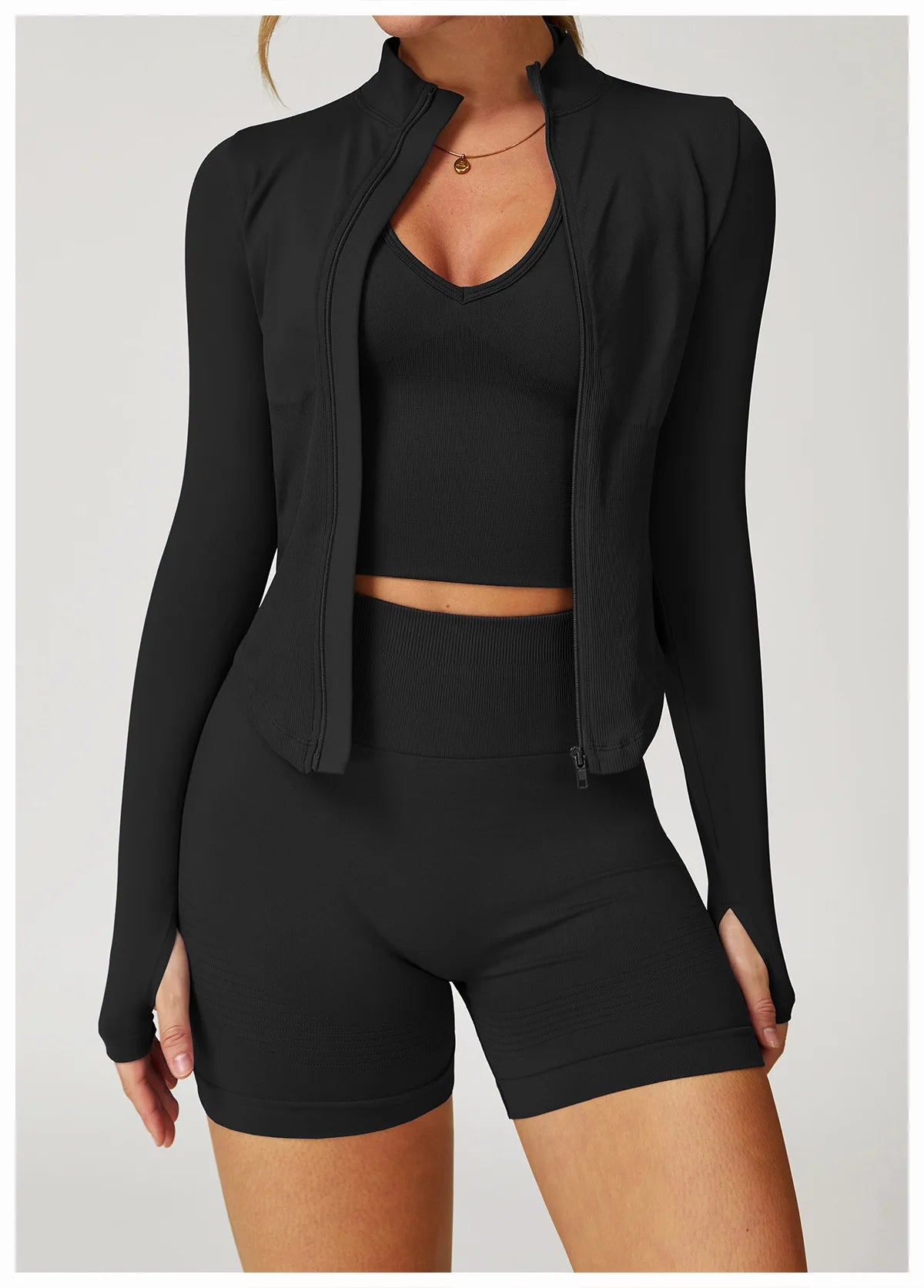 Ribbed Yoga Tops Women's Yoga Long Sleeved Standing Collar Sports Jacket Running Training Fitness Top Gym Workout Running Shirt