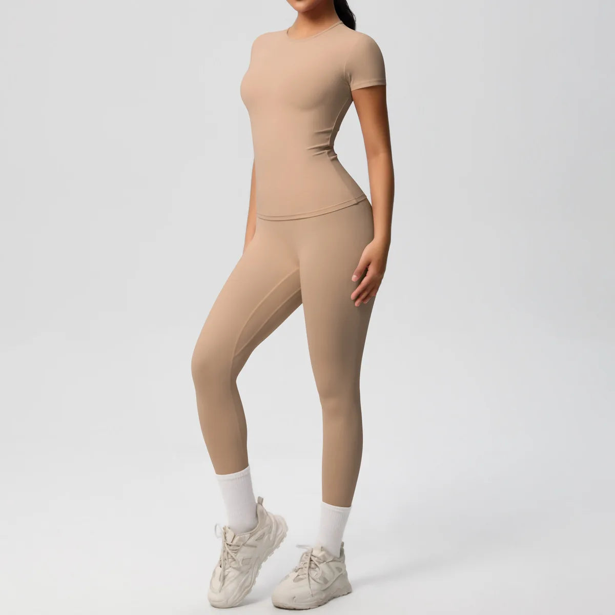 2PCS Yoga Set Women's Tracksuit Quick-Drying Gym Leggings Set Short Sleeve Breathable Gym Yoga Slim Fitness Active Top