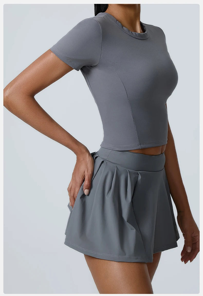 Yoga Set Workout Sets for Women Sportswear 2PCS Gym Suits Crop Short Sleeves High Waist Shorts Outfits Fitness Running Tracksuit
