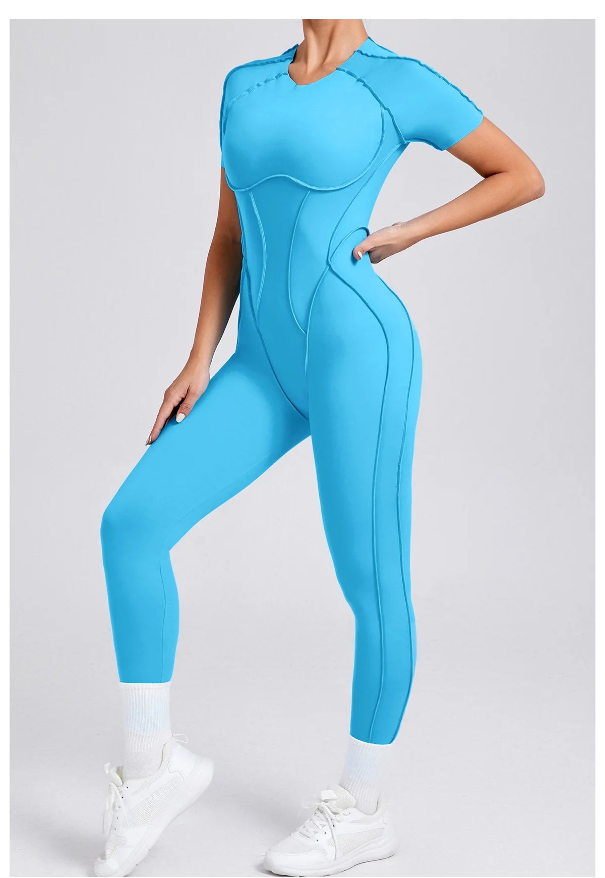 Seamless Yoga Jumpsuits Sports Fitness Hip-lifting Backless Short-sleeved One-piece Workout Rompers Gym Leggings Women Tracksuit