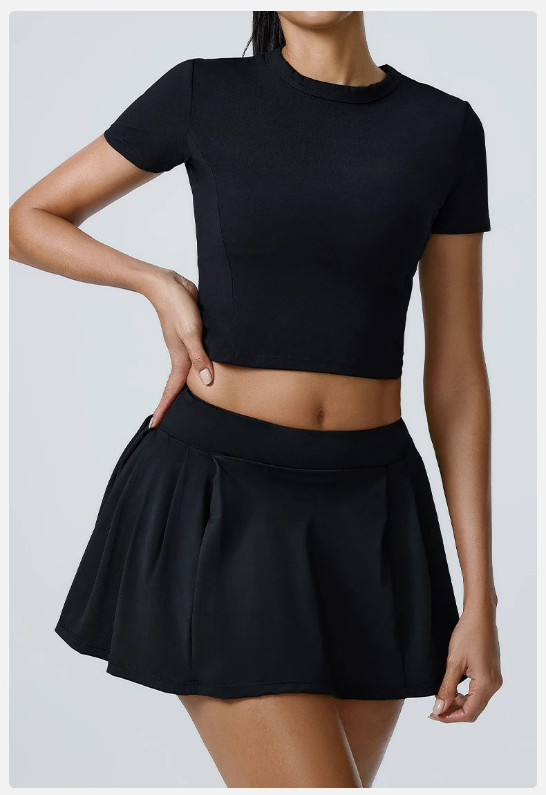 Yoga Set Workout Sets for Women Sportswear 2PCS Gym Suits Crop Short Sleeves High Waist Shorts Outfits Fitness Running Tracksuit