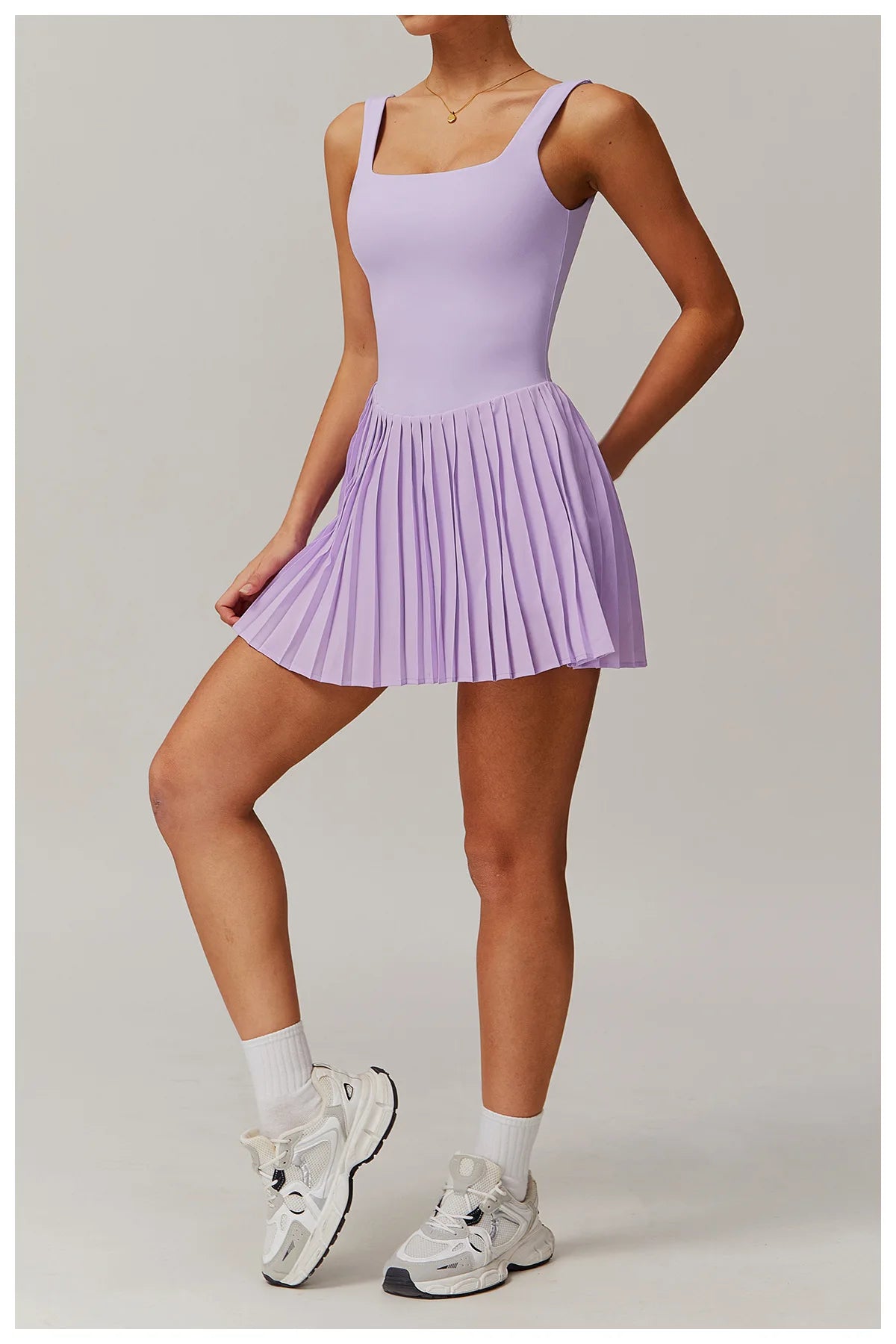 Yoga Set Naked Tennis Dress Women's Jumpsuit Bottom anti Glare Fitness Clothes Sports Running Pockets Pleated Skirt Sports Dress