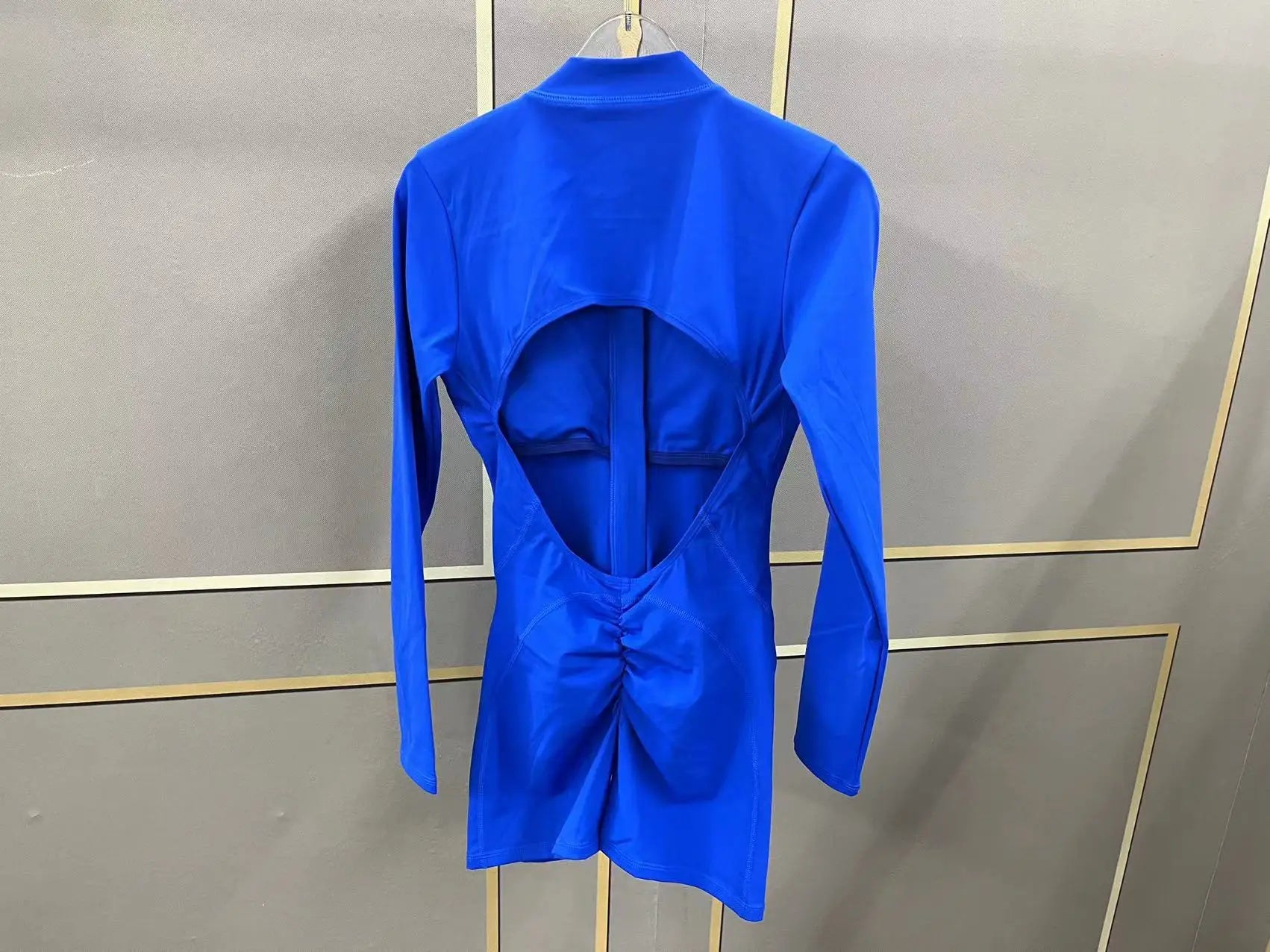 Sexy Back V Jumpsuit Women Tracksuit Yoga Set Sports Zipper Rompers Gym Long Sleeve Fitness Suit Gym Workout Bodysuit