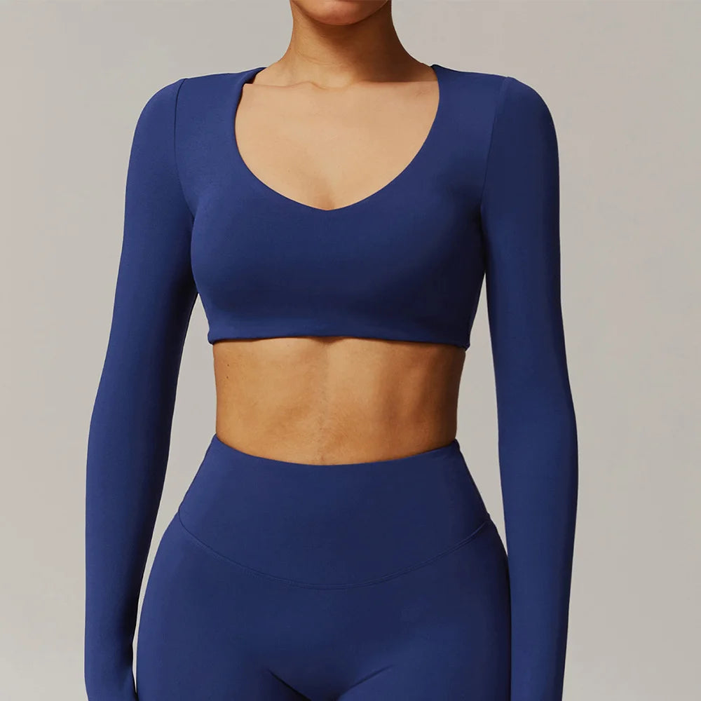 Yoga Shirts For Women Crop Top Long Sleeve Fitness Running Women Gym Clothes Workout Dry Fit Breathable High Elastic Sports Tops