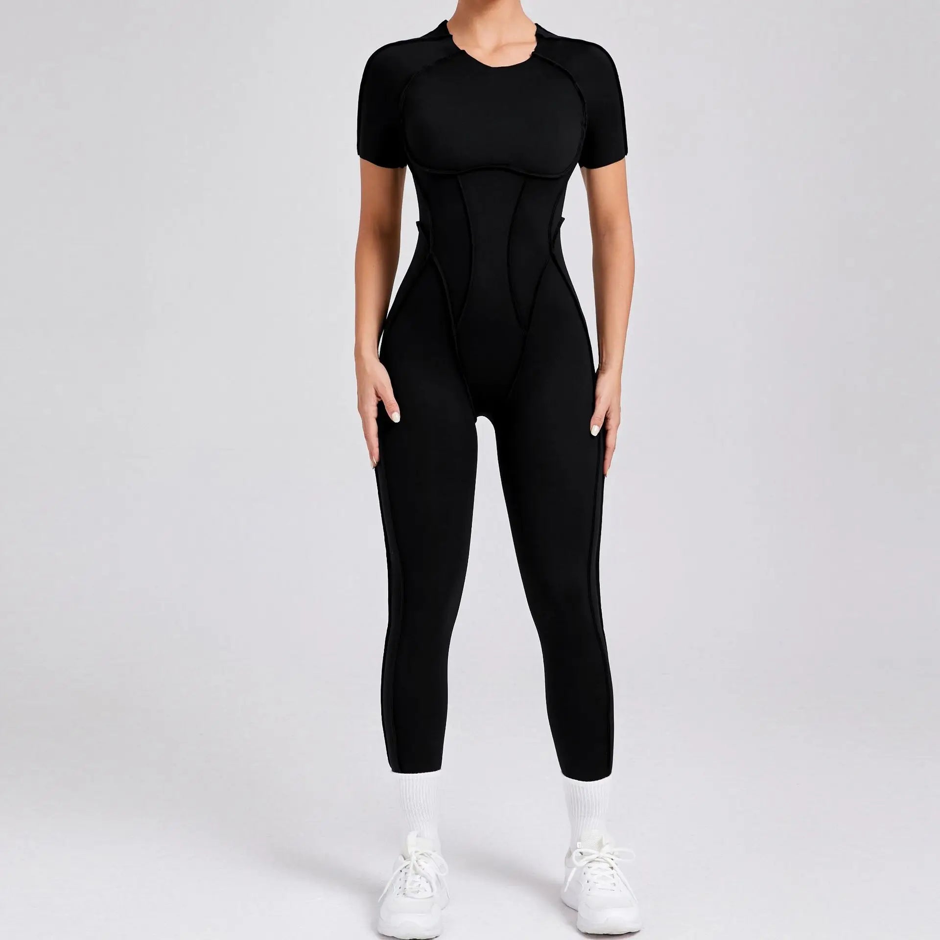 Seamless Yoga Jumpsuits Sports Fitness Hip-lifting Backless Short-sleeved One-piece Workout Rompers Gym Leggings Women Tracksuit