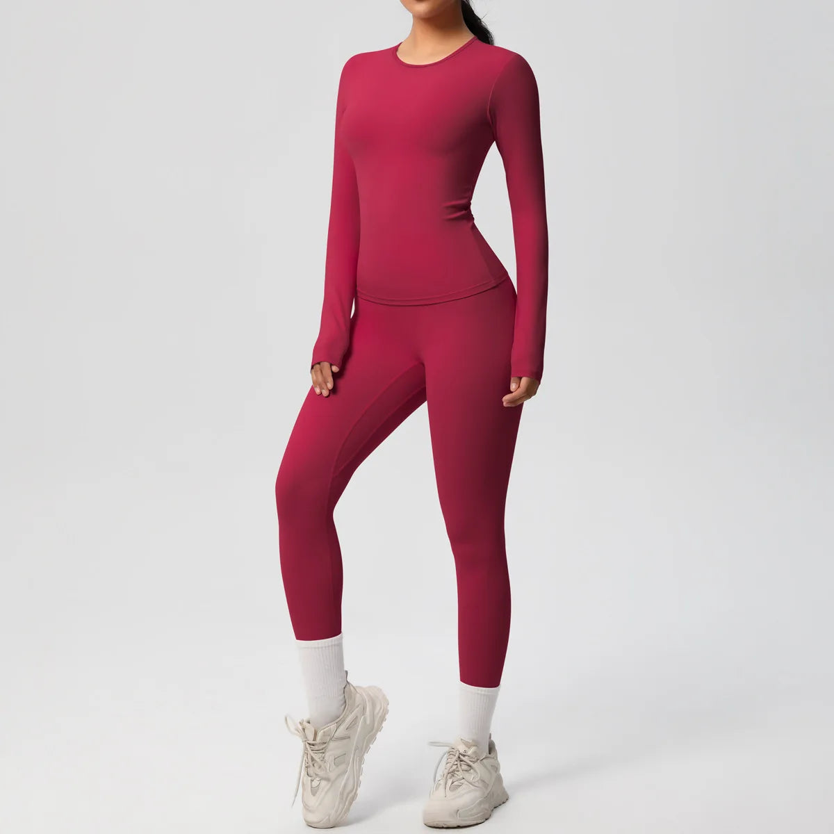 2PCS Yoga Suit Sports Set Women Sportswear Gym Set Women Tracksuit Running Workout Long Sleeve Sports Shirt Yoga Clothing