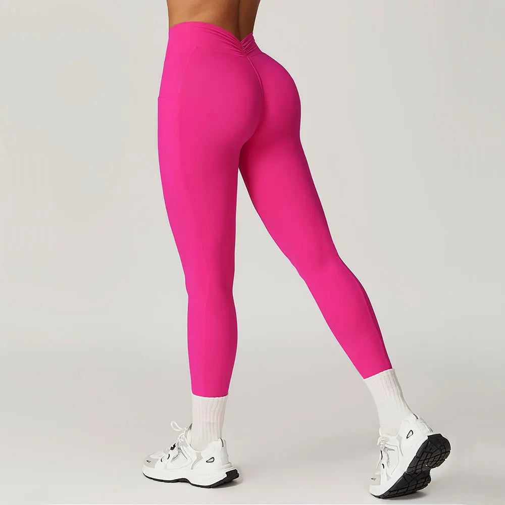 V-shaped Back Leggings Fitness Women Sport Leggings High Waist Elastic Solid Yoga Pants Gym Jogging Push Up Slim Pants Female