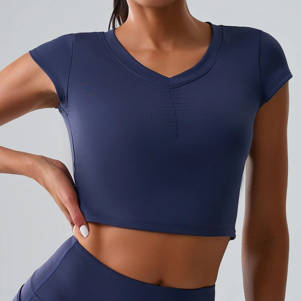 Women Yoga Top Sexy Sport T Shirts Fitness Clothes Workout Short Sleeve Yoga Shirt Gym Top Running Active Wear Push Up Sport Top