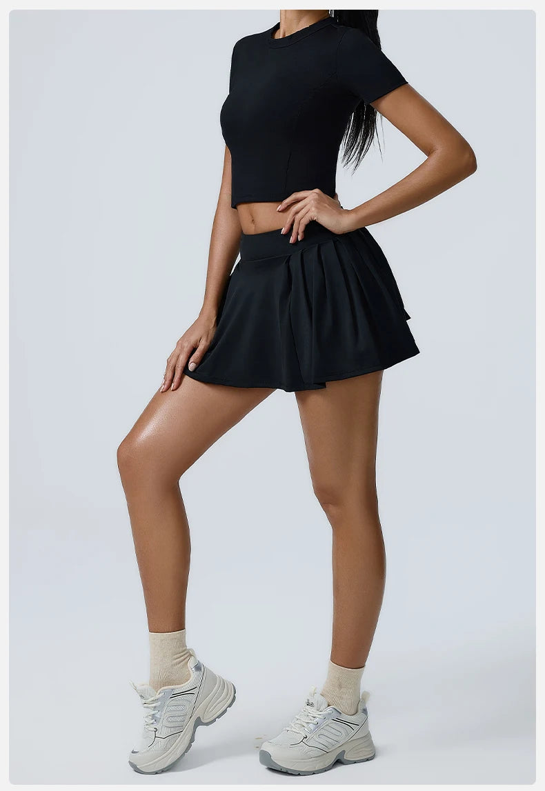 Yoga Set Workout Sets for Women Sportswear 2PCS Gym Suits Crop Short Sleeves High Waist Shorts Outfits Fitness Running Tracksuit