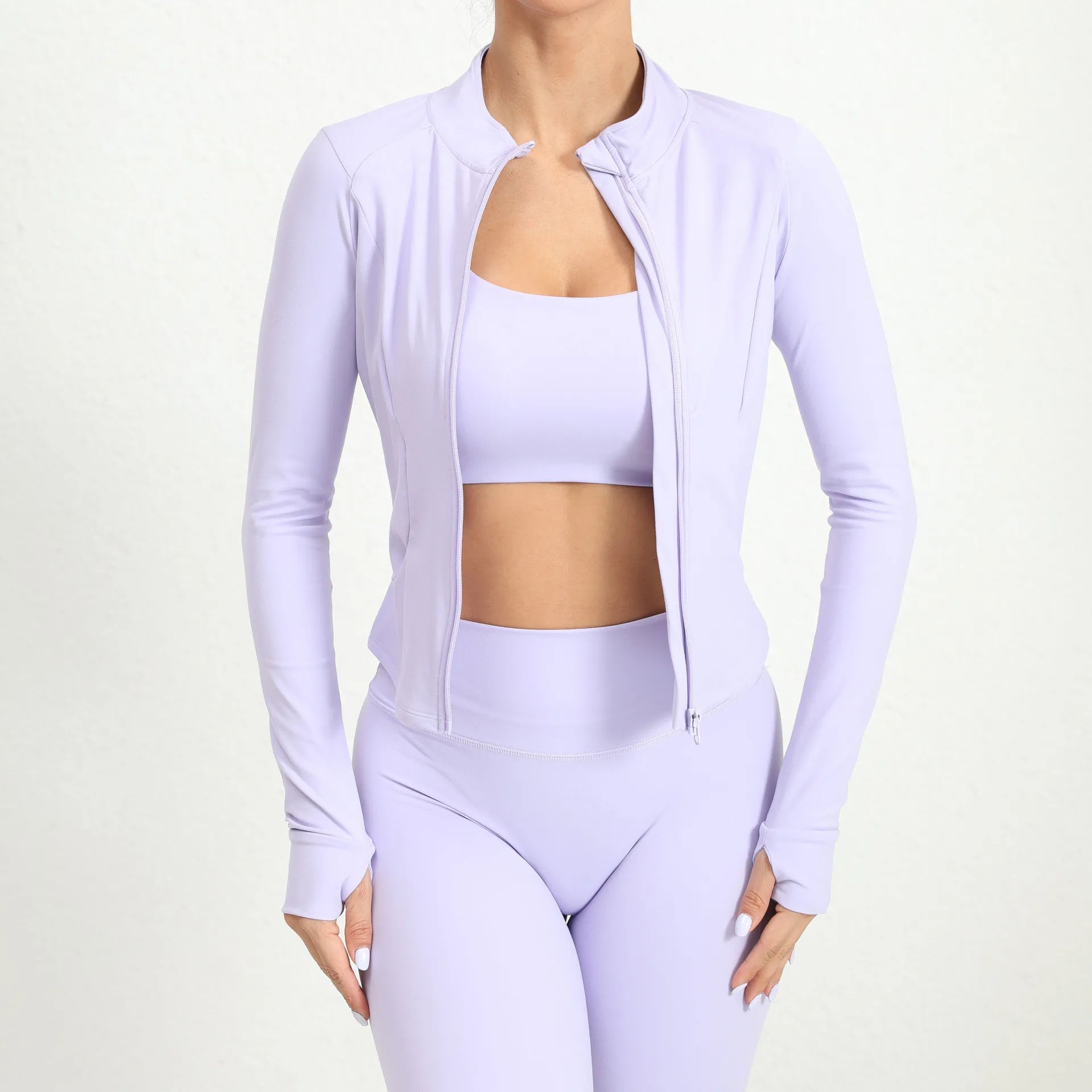 Women Jacket Slim Fit Long Sleeved Zipper Fitness Coat Yoga Crop Tops With Thumb Holes Gym Jacket Workout Tracksuit Sweatshirts