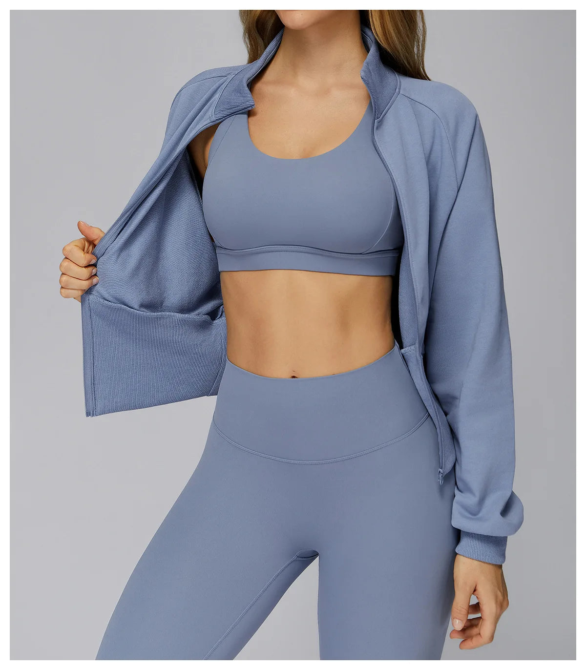 Winter Yoga Long Sleeved Women's Standing Collar Sweatshirt Windproof Zipper Warm Sweatshirt Loose Outdoor Running Sports Jacket
