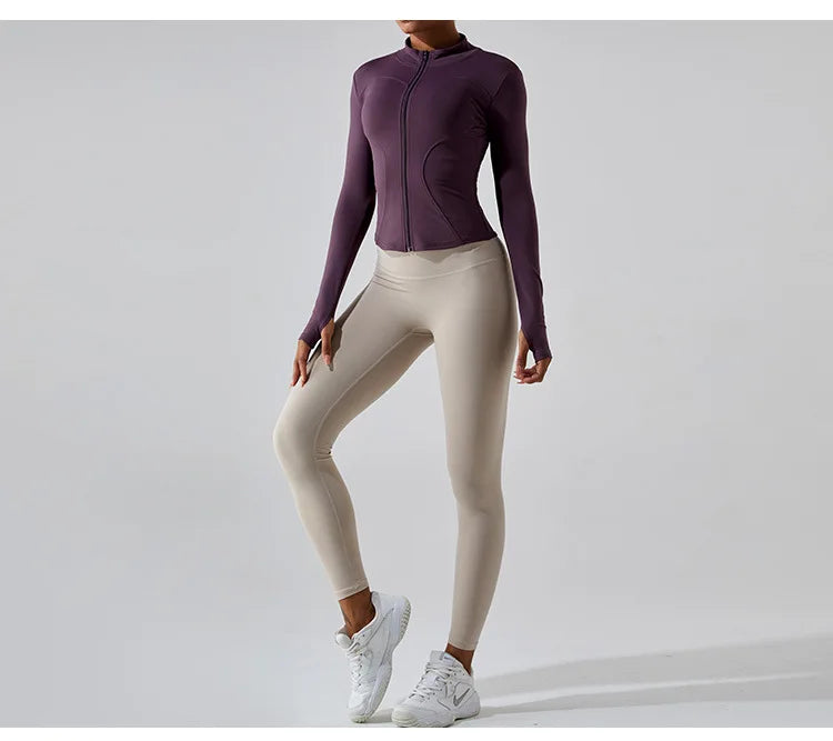 Zipper Jacket Women Sports Long Sleeve Push Up Fitness Yoga Shirt Gym Top Activewear Running Coats Workout Clothes Woman Jacket
